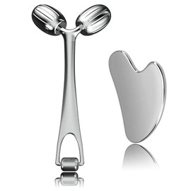 Face Roller and Gua Sha Set, Metal Face Massager Gua Sha Massage Tool for Face Neck Eye Body Skin Care, Facial Roller for Women