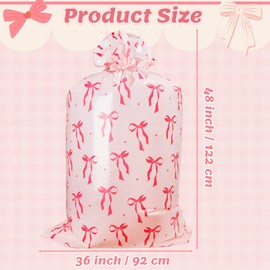 R HORSE Extra Large Plastic Gift Bags - 4Pcs Pink Bow Jumbo Gift Bags with Ropes and Tags 48" x 36" Oversized Present Wrapping Bag Giant Goodie Bag for Baby Shower Birthday Wrapping Supplies