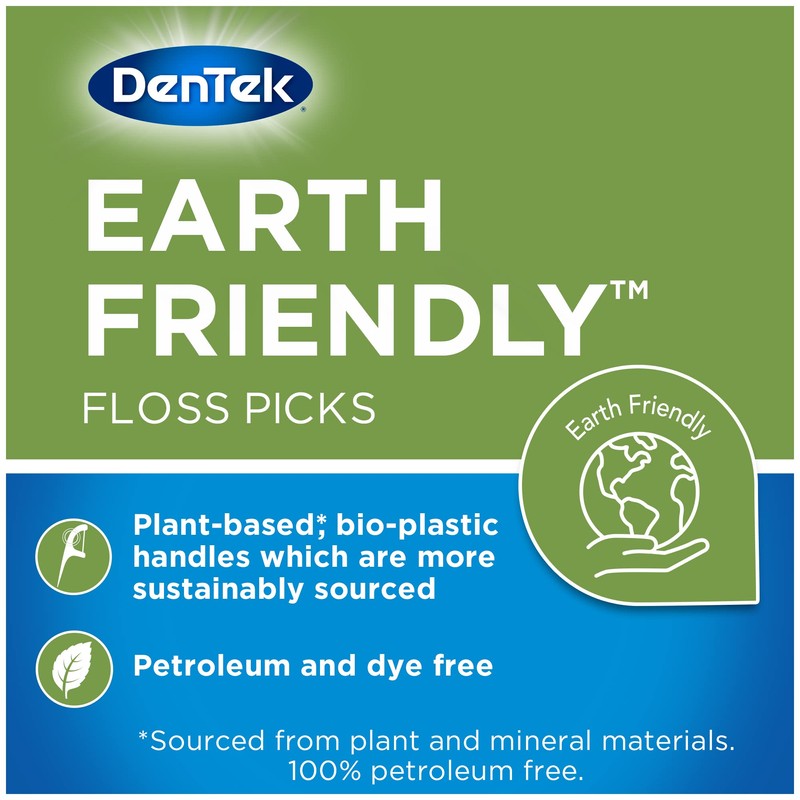 DenTek Earth Friendly Floss Picks, Organic Plant-Based bio-Plastic Handles, Mint,