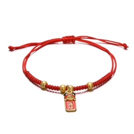 xuzhiyuan Chinese New Year Dragon Red String Rope Bracelet Charm Dragon Bracelet Chinese Zodiac Good Luck Protection Braided Adjustable Blessing Jewelry Spring Festival Amulet Jewelry Gift-B