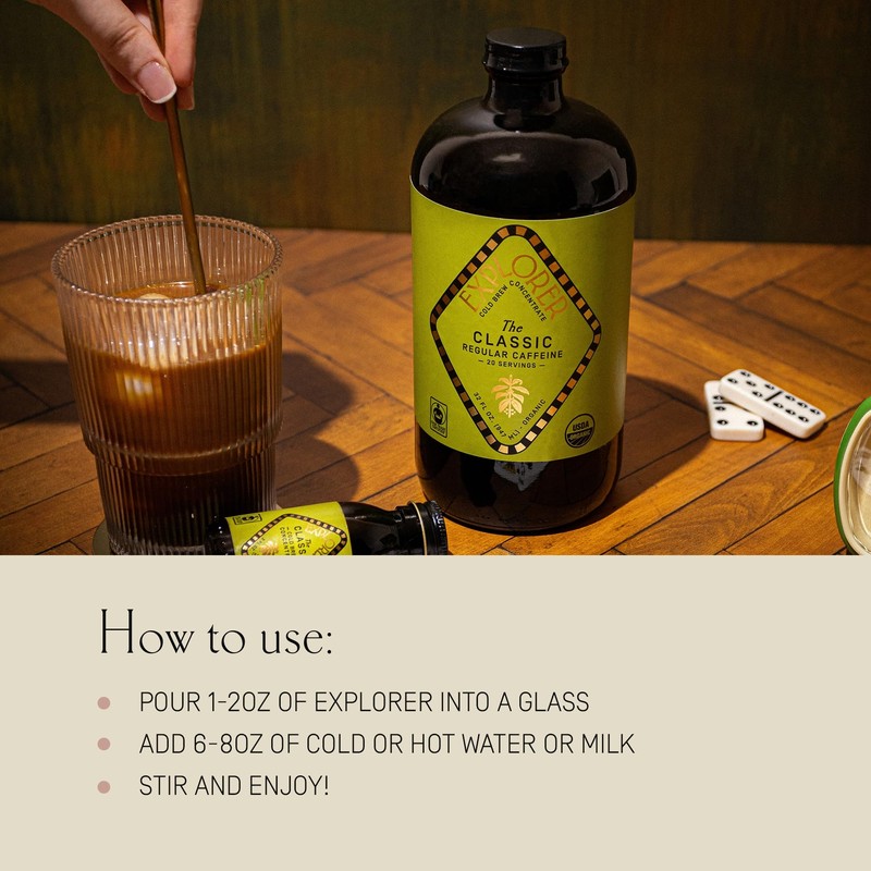 Explorer Cold Brew Organic Liquid Coffee Concentrate, Classic Regular Caffeine,