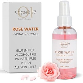 Rose Water Hydrating Toner Spray – Organic Aloe Vera & Hibiscus Face Mist, Alcohol Free & Dermatologist Tested for Sensitive & All Skin Types – 120ml