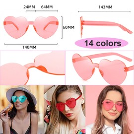 Astrymtic 14 Pairs Heart Sunglasses Rimless Glasses, Colorful Heart Glasses Party Glasses, Transparent Candy Color Frameless Glasses for Girls Women Men Party Favors(14 Color)