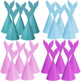Sundecor Glitter Mermaid Party Hat, Bling Sarkle Birthday Party Headband Lovely Colorful Cone Birthday Paper Hats Decorations Photo Props Supplies Set for Kids Girls Boys Baby Shower Gifts, 20 Pcs