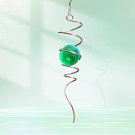 Goollyrusim Wind Spinner Tail, Wind Spinners Stabilizer with Green Glass Orb, Gazing Ball Spiral, Sun Catcher Rainbow Maker Hanging Decoration Decor for Yard Garden, Saint Patrick's Day Gift Ideas