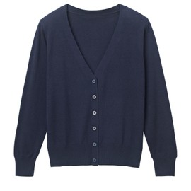 [Infamie] Cardigan, Washable at Home, Smooth, Cotton Blend, V-Neck, Regular Length, Nursing, Office, Nurse, Everyday Wear, Cold Protection, blue navy, L