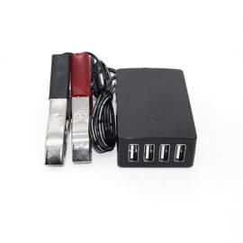 DC Converter with Battery Clip 12V 24V to 5V 8A USB Power Adapter Buck Regulator Charger, 4 Ports Automatically Identify shunt Charging