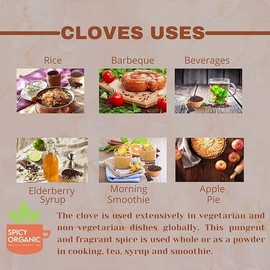 SPICY ORGANIC Cloves Whole - 100% Pure USDA Organic - Non-GMO, Keto Friendly, Non-Irradiated Fresh Clove Seed Spice - 4 OZ Flavor Natural Flower