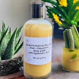 Jacquie’s Natural Products -Castile Body Wash with Hyaluronic Acid 8 oz - |dry sensitive skin|tingling body wash|Paraben Free (Aloe & Peppermint)