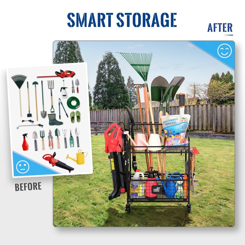 Mythinglogic Garden Tool Organizer for Garage, Yard Tool Rack with