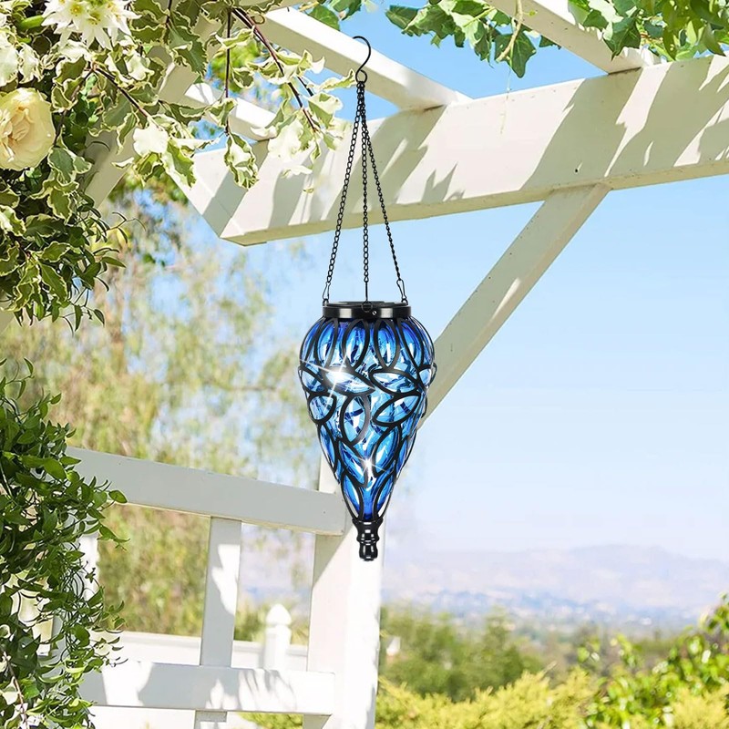 Solar Hanging Lantern Outdoor Lights, Tear-Shaped 15 LEDs Cool White