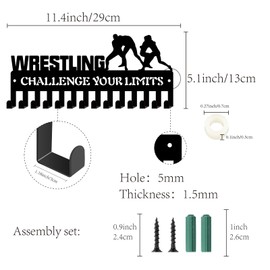 CREATCABIN Wrestling medal holder, medal hanger, presentation stand, sports hanger, athlete awards, iron, small wall mount, decoration for lanyard, medal winner, black, 29 x 13 cm