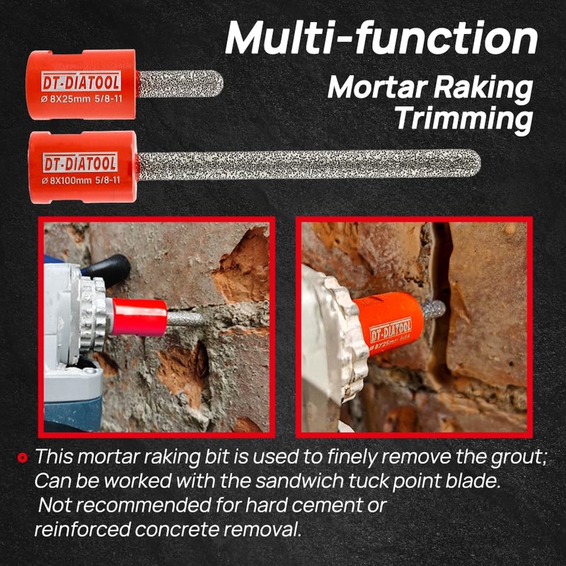 DT-DIATOOL Diamond Mortar Raking Bit for Brick Joints Stone Masonry