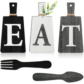 JIVIMOCO Cutting Board Eat Sign Set Hanging Art Kitchen Eat Sign Fork and Spoon Wall and Kitchen Decor,B Easy Install