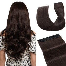 Hairro 100% Human Hair Clip in Extensions 8 Inch 40g One-piece 5 Clips Long Straight Clip on Hairpiece Half Head for Women Wide Standard Weft Soft Silky #2 Dark Brown