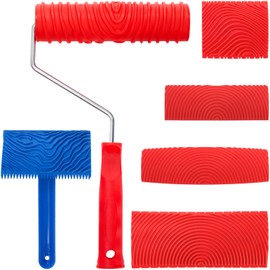 DEAYOU 6 Pack Wood Grain Tool Set, 7" Faux Wood Graining Roller, DIY Rubber Wood Pattern Paint Tool with Handle for Wall Art Painting Room Decoration