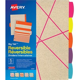AVERY Big Tab Reversible Paper Divider, 8.5 inch x 11 Kraft 5 Tabs, 1 Set (24936)