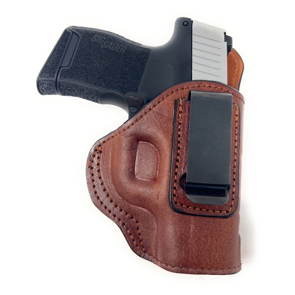 Cardini Leather USA - IWB Ultra Soft Leather Holster - Concealed Carry with Clip - for Springfield Hellcat and for Sig P365 - and for Other Like Sized Handguns (Brown, Right Hand)