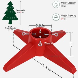 FORUP Christmas Tree Stand, Xmas Tree Base Stand, Christmas Tree Holder for Real Trees, Red