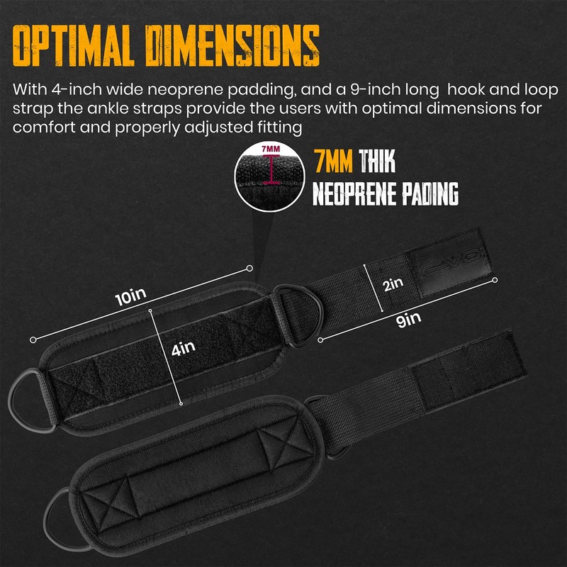 EVO Fitness PAIR Ankle Straps For Cable machines, Padded Cable