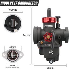 NIBBI Carburetor PE17mm, 17mm Carburetor fit 90cc100cc 110cc Flange Motorcycle Engine with Carb Jets - For Dirt Pit Bike Mini Bike Motocross