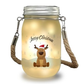Reindeer in the Snow Solar Light with Saying Merry Christmas, a Christmas Decorative Light for the Winter Months, Christmas Decoration, Preserving Jar, Snow Landscape Decorative Lamp, Christmas Lamp