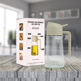 2 in 1 Spray & Pour Glass Olive Oil Dispenser Bottle for Kitchen - Oil Sprayer for Cooking, Salad Dressing , BBQ - 500ml| Non-Drip Spout | Continuous Olive/Avocado Oil Spray Bottle (Creamy White)