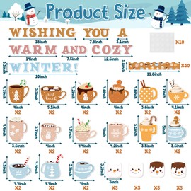 BkeeCten 105pcs Winter Cocoa Mug Marshmallow Bulletin Board Set with 10 Sheets Glue Points Wishing You A Warm and Cozy Winter Cute Paper Cut-Out for Winter Season Xmas Classroom Bulletin Board Decor