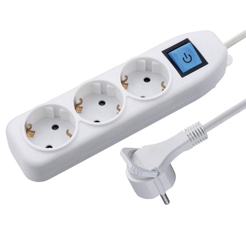 Electraline 62410, 3-Way Power Strip with Switch, Cable 1.5 m