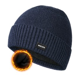 Wmcaps Winter Beanie Hat, Men's Winter Hat with Cuffs and Thick Warm Lining, Warm Wool Hat, Knitted Hat, Comfortable Soft Cuff Hat, Ideal for Outdoor Activities, Gifts for Men and Women, navy
