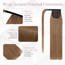 S-noilite Real Hair Extensions Made of Straight and Long Natural Hair - Ponytail with Unique Headband - Human Hair Ponytail Extensions - #06 Light Brown, 40 cm - 80 g
