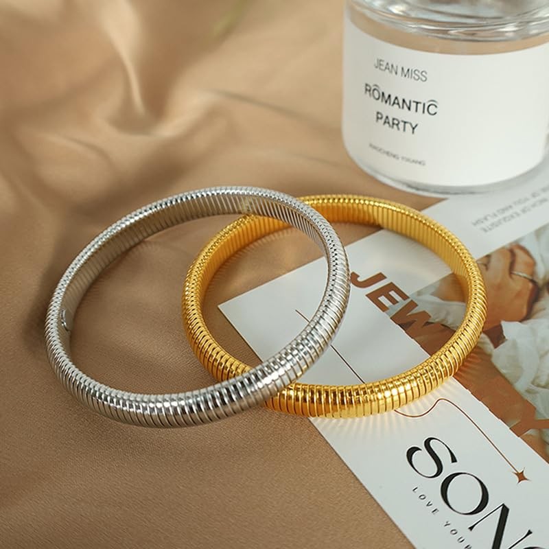 RINTOLER 12mm Gold Bangles for Women - 18K Gold Plated