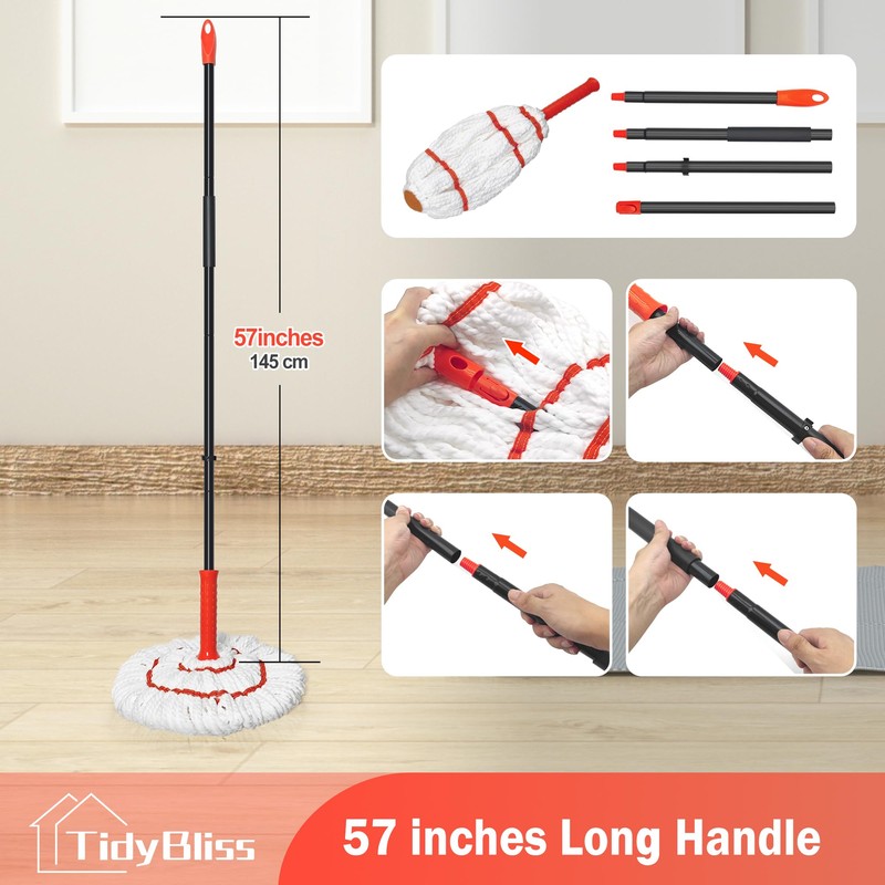 TidyBliss Self Wringing Twist Mop for Floor Cleaning, 57.5 inches