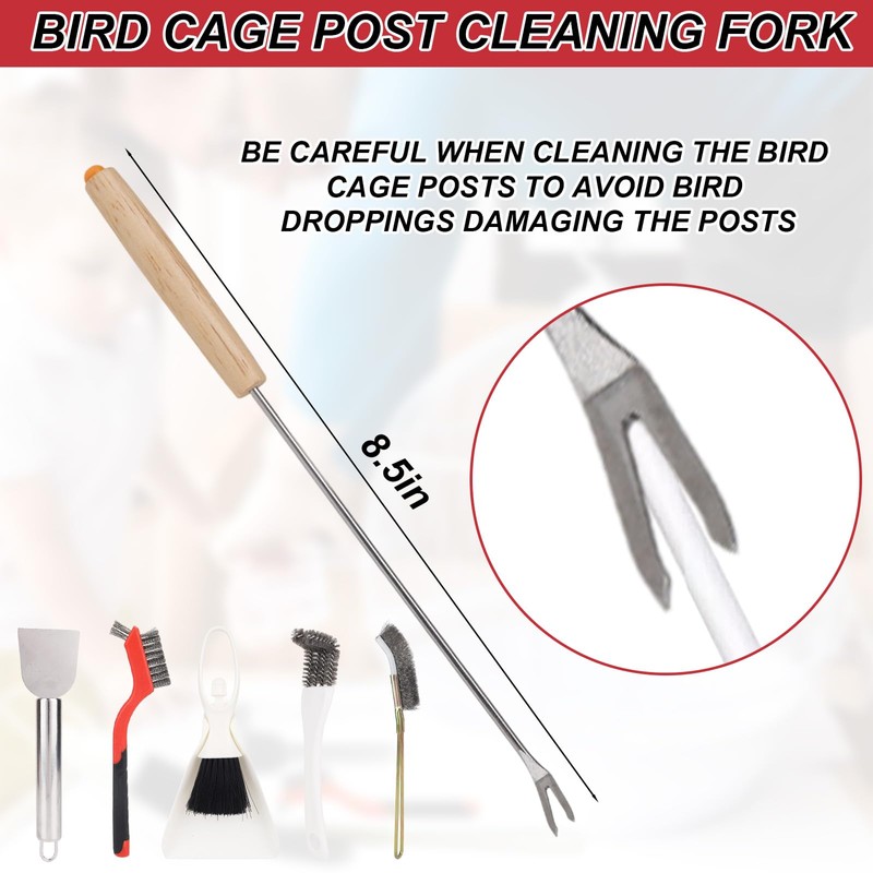 BOXOB 6-Piece Cleaning Brush Set for Bird Cages, Multifunctional Bird