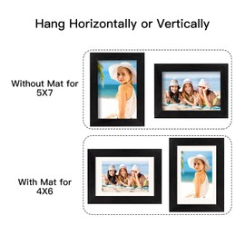BAIJIALI 5x7 Picture Frame Black Wood Pattern Set of 4,Display Pictures 4x6 with Mat or 5x7 Without Mat, Horizontal and Vertical Formats for Wall and Table Mounting