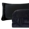 Elegant Comfort Luxuriously Soft 4-Piece Velvet Plush Flannel Sheet Set - Premium Quality - Cozy Warm, Anti-Static, Non Pilling Fuzzy Velvet Flannel Fleece Deep Pocket Sheet Set - King, Black