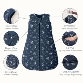 Looxii Baby Sleeping Bag 2.5 TOG 100% Cotton Winter Toddler Sleep Sack Baby Wearable Blanket for Boys and Girls 0-6 Months Rocket Navy Blue