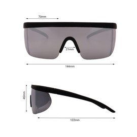 thrillwin Classic Flat Top oversized Shield Sunglasses One Piece Sport sunglasses for Men Women (black-white silver)