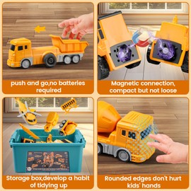 Magnetic Transform Engineering Car Assembled Toys with Storage Box, 8 in 1 Transforming Robot Toy Construction Vehicle Toy, Toddler Magnetic Blocks Engineering Car for Kids Ages 3-5 4-8 (35 Pieces)