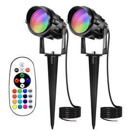 AHSELLUS 9W Low Voltage Landscape Lighting RGB Color Changing LED Landscape Spotlight Remote Control Waterproof Spot Lights Garden Patio Spotlight Decorative Lamp for Outdoor 12V AC DC (2 Pack)