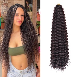 FEILIMEI Ocean Wave Crochet Hair Extensions 24Inch 2Packs #4 Chocolate Brown Deep Wave Braiding Hair Extensions Synthetic Twist Ripple Crochet Hair for Black Women