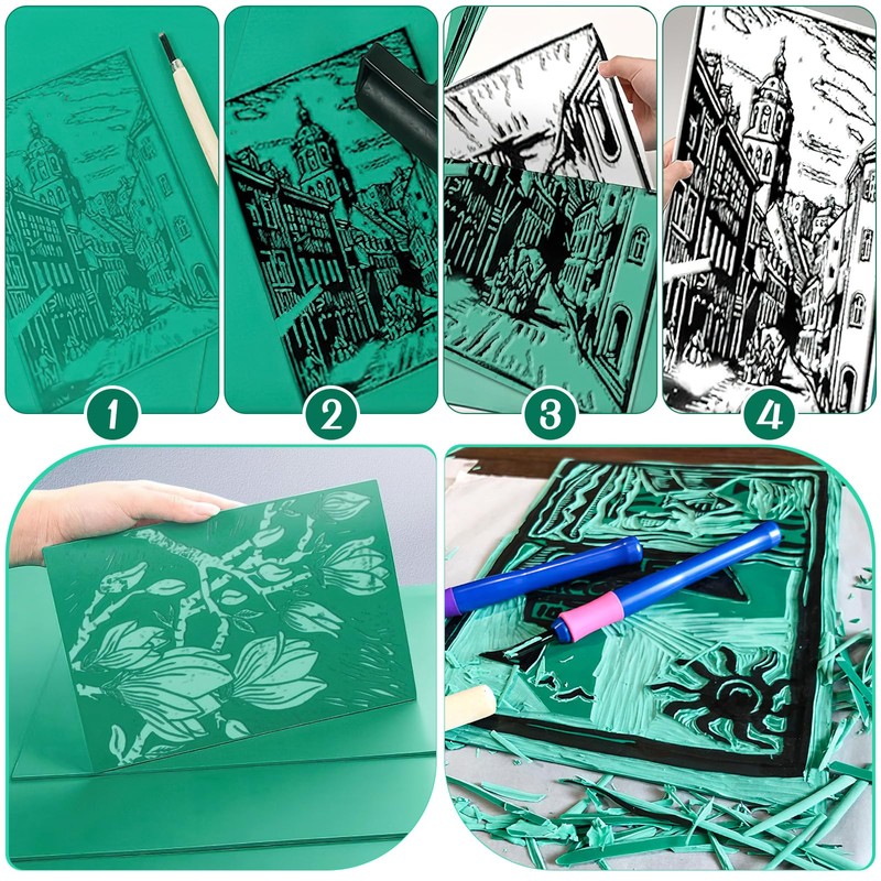 Hlimior Pack of 5 Soft Rubber Lino Printing Plates for