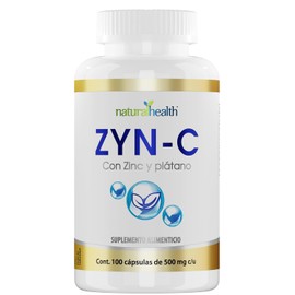 Natural Health ZYN-C | Suplemento Alimenticio con Óxido de Zinc, Calcio y Plátano en Polvo | Frasco con 100 Cápsulas de 500 mg C/U