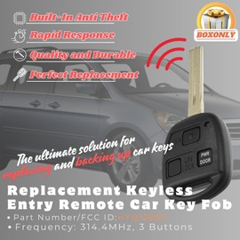 Boxonly Replacement Keyless Entry Remote Car Key Fob 314.4 MHz for Lexus RX330 RX350 RX400h (2004-2009) - FCC ID HYQ12BBT, OE 89070-48820 - 3-Button Uncut Flip Key - 1 Pack, Black