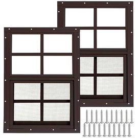 2 Pack White Shed Windows 14" x 21" Flush Mount Window with Tempered Glass and Fiberglass Screen for Chicken Coop Sheds Barns Playhouse (Brown)
