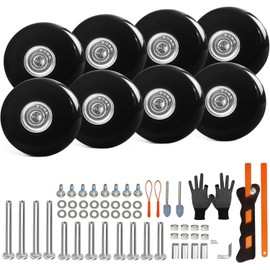 Luggage Wheels Replacement 60x14mm, 8PCS Swivel Caster Wheels with Axles & Repair Kit, Precision Ball Bearings for Quiet Smooth Rolling, Fit for Suitcase, Travel Trolley Bag, Cart Dolly, Black