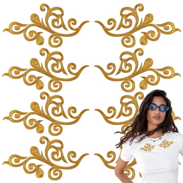 6 Pairs Metallic Embroidered Iron on Patch Trim Fringe Leaves