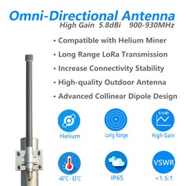 Outdoor 5.8dBi LoRa 915MHz Fiberglass Antenna with 9.8Ft Low Loss Cable for Helium Hotspot RAK Nebra Bobcat 300 SenseCAP M1 Hotspot HNT Miner Heltec V3 Meshtastic LORA32 915MHz LoRa Module