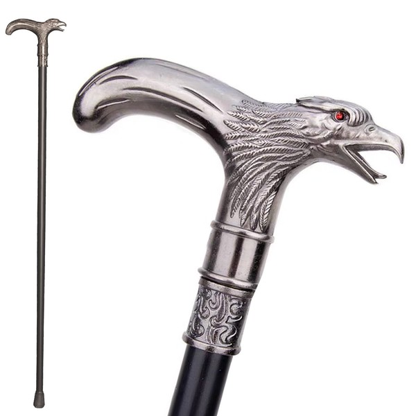 36" Red-Eyed Eagle Head Metal T-Handle Gentleman's Walking Stick,Accessory for