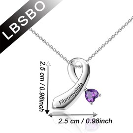 CENWA Fibromyalgia Disease Purple Ribbon Necklace Fibromyalgia Awareness Gift Purple Awareness Jewelry, 2.5, Zinc, No Gemstone